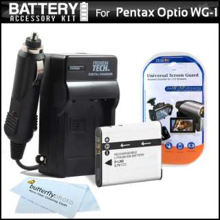 Battery And Charger Kit For Pentax Optio WG 1 Camera  