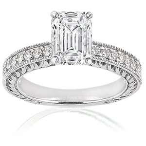 85 Ct Emerald Cut Diamond Engagement Ring 14k SI2 D COLOR CUT: VERY 