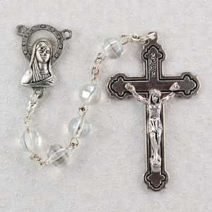  7mm Crystal Aurora Rosary, Silver Ox Crucifix & Center 
