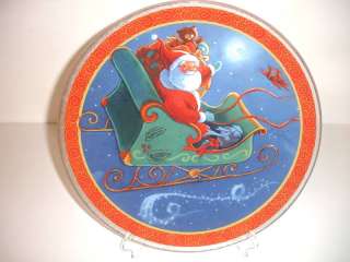 Gorham Santa Christmas Round Platter Tray Crystal 14 Fused Design New 