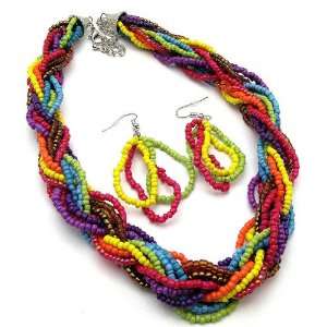   Rainbow Multi colored Strands twisted Beads Necklace 