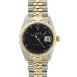 Pre owned Rolex Mens Datejust Two tone Black Dial Watch   