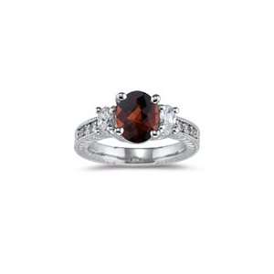  0.62 Cts Diamond & 2.10 Cts Garnet Ring in 14K White Gold 