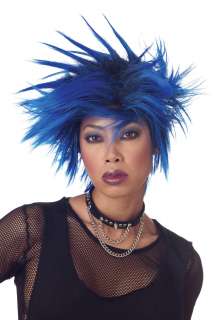 Women Blue Punk Rocker Spiky Spikey Lady Costume Wig  