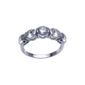    Sterling Silver Bezel Set Round CZ Five Stone Ring Size 7 Jewelry