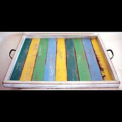 Large Multi colored Recycled Wood Serving Tray (Thailand)   