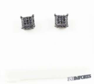 14K BLACK GOLD PLATE CUBE BOX STYLE HIP HOP ICY EARRING  