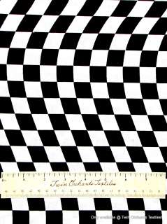 Black White Wavy Checkered Race Racing Flag   Springs Novelty Fabric 