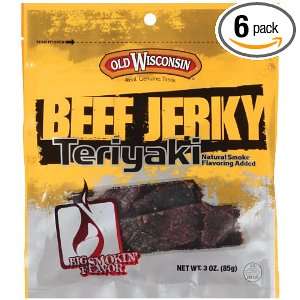 Old Wisconsin Teriyaki Beef Jerky, 3 Ounce Packages (Pack of 6 