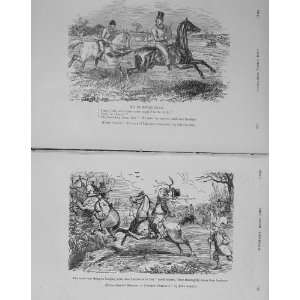  1914 Antique Sketch Horses Country Sport Jumping Hedge