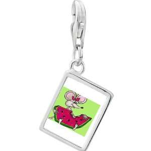   925 Sterling Silver Hungry Mouse By Amber Photo Rectangle Frame Charm
