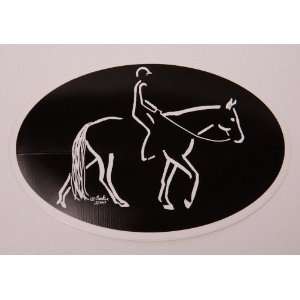  Euro Oval Decal Western Pleasure Horse on Black Background 