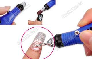   Handpiece Pen shape Nail Art File Drill Machine Manicure +3 Bits Blue