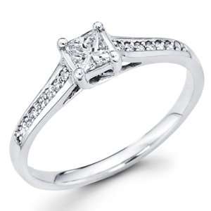 14K White Gold Princess cut Diamond Wedding Engagement Ring Band with 