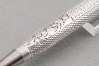 Vintage hand engraved push button pencil solid silver!  