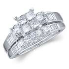   Diamond Engagement Ring Wedding Band Princess Bridal 14k White Gold