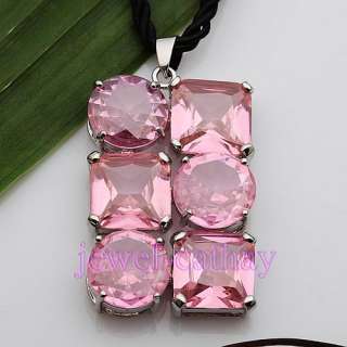 pink facet square round crystal string pendant necklace set