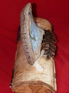 SIGNED ARTIST TREE CONK ON BIRCH LOG OF BROOK TROUT  