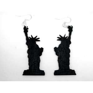  Black Satin Statue Of Liberty Wooden Earrings GTJ 