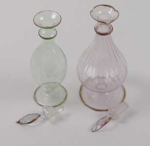 Pair Vintage Handblown Glass Perfume Bottles with Stoppers  