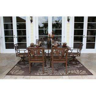 Hospitality Rattan Coco Palm Swivel 7 Piece Slatted Dining Set with 