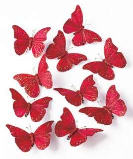 Set of 10 Red Butterfly Clip Christmas Tree Ornaments  