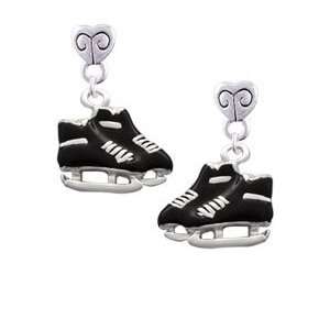  Black Ice Skates Mini Heart Charm Earrings Jewelry