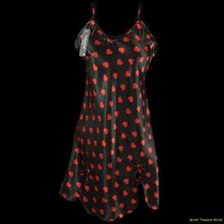 Sultry Black with Valentine Love Print Negligee PJ Nightgown S M L 