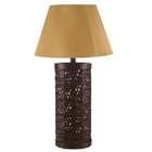   Light Outdoor Table Lamp with Ochre Fabric Shade, Dark Brown Rattan