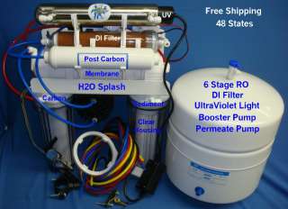   System 6 Stage 24/35/50g RO/UV/DI/Booster/Permeate Water Filter  