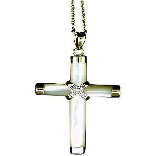 Mother of Pearl Cross Pendant with Diamond Accents  Jewelry Gemstones 