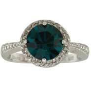 Emerald and Clear Swarovski Crystal Ring in Rhodium over Sterling 