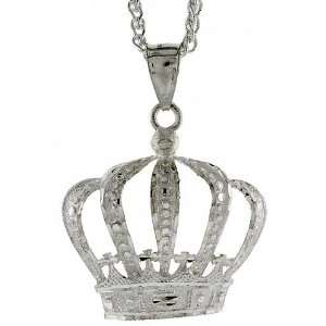 925 Sterling Silver 1 11/16 (43 mm) Diamond Cut Crown Pendant (NO 