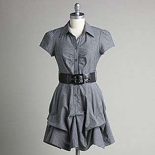   Short Sleeve Ruffle Shirt Dress  Trixxi Clothing Juniors Dresses