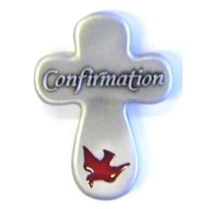 1 3/4 Pewter Confirmation Message Cross with Red Epoxy 