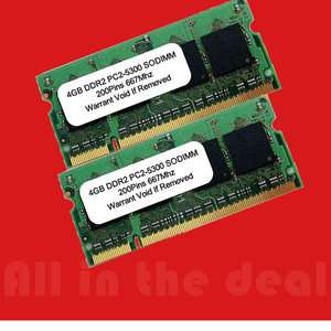8GB DDR2 667MHZ PC3 5300 256x8 (2x4GB) SODIMM LAPTOP  