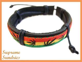 Reggae Marley Marijuana Leaf Hemp Leather Bracelet 644  