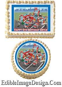   TRUCK CITY Edible Party Birthday Cake Image Cupcake Topper lego  