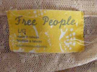 Free People Beige Nylon Lace Shirt Top Tunic L Crochet Lace Trim 