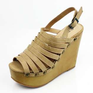 second glance fashions tan faux wood wedge sandal womens shoes