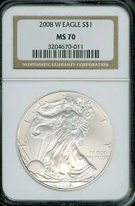 2008 W $1 SILVER EAGLE DOLLAR NGC FINEST GRADED MS70 ★  