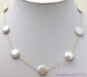 lovely natural 10 11mm white coin pearls necklace 18  