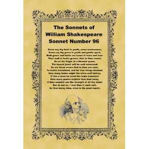   A4 Size Parchment Poster Shakespeare Sonnet Number 96