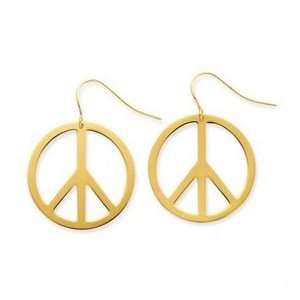    14k Yellow Gold Peace Sign Dangle Earrings in Gift Box: Jewelry