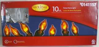   String of 10 Flicker Candle Flame Christmas Lights, Green Wire  