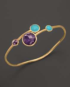 Marco Bicego Turqoise and Amethyst Bangle in 18K Yellow Gold