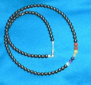 Chakras Necklace 4mm Gemstones, round hematite beads  