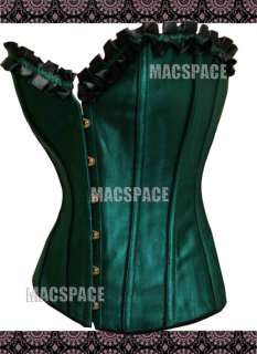 Dark Green Lace Up Back Boned Bustier Corset Top L  
