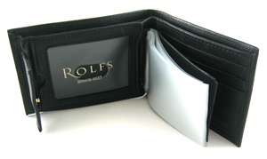 ROLFS Mens Black Brass Leather Credential Wallet  