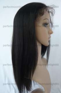 100% Human Hair 1B# Full Lace Wig 14 Yaki Straight  